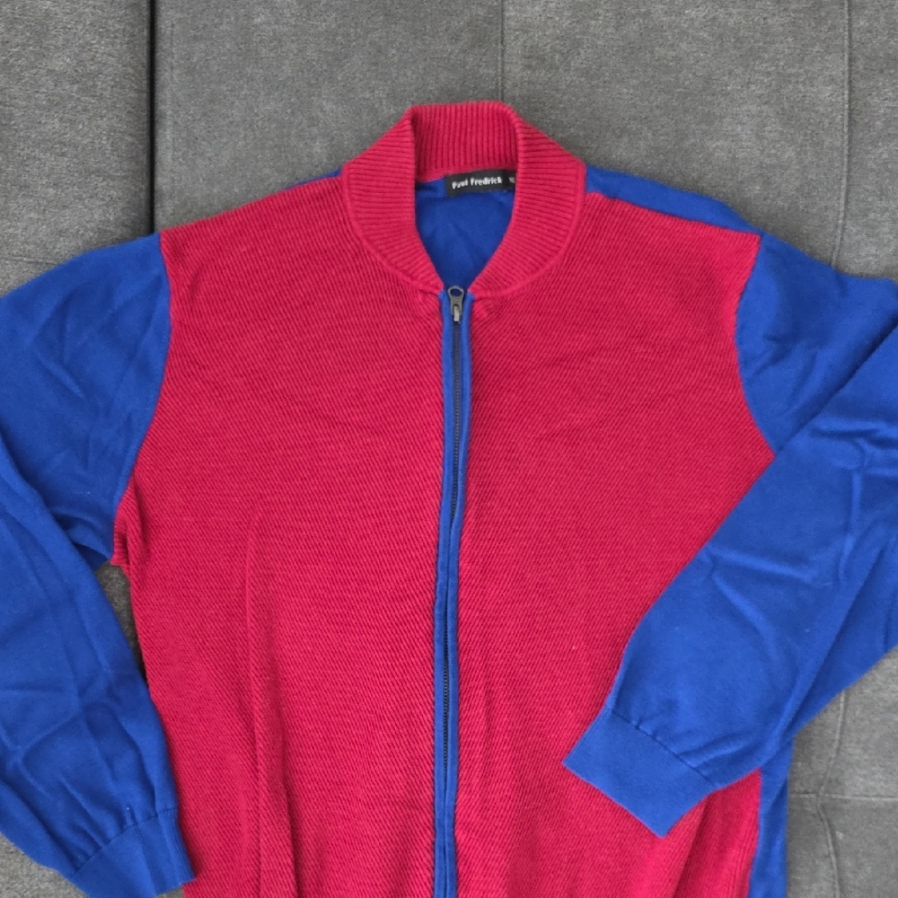 Paul Fredrick Red and Blue Zip Up Sweater